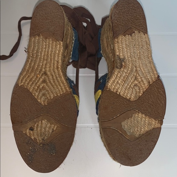 Vintage 70s Platform Espadrille Sandals Wrap Sandals Lace Up Sandal Size 5 1/2 - Picture 4 of 8